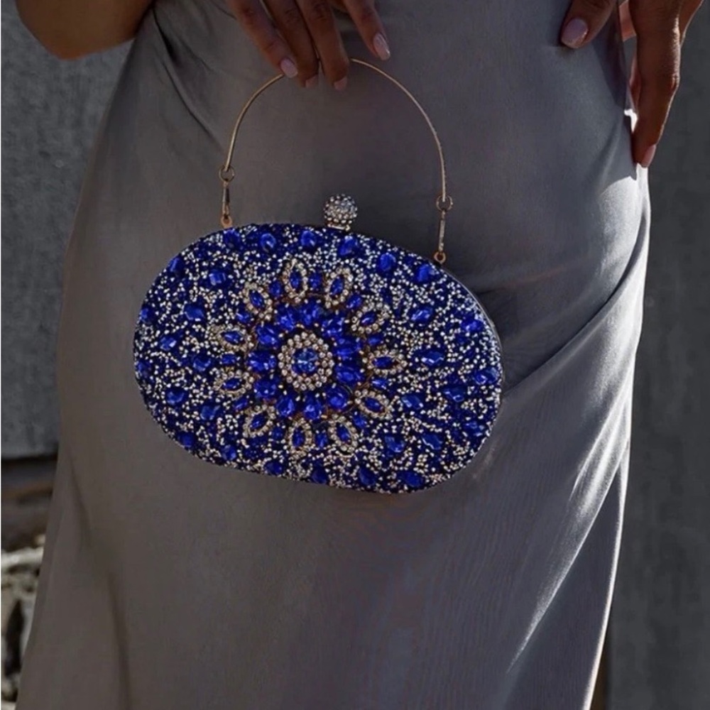 Royal Blue Rhinestone Evening Bag Clutch NEW